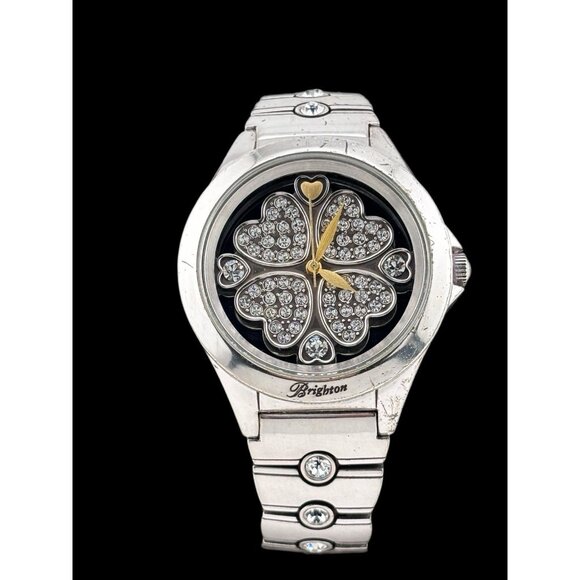 Brighton Bloomington Hearts Crystal Silver Tone Watch New Battery - Picture 4 of 8